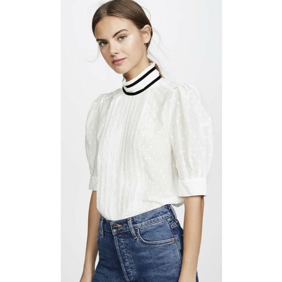 Frame Denim Tops - FRAME Contrast Trim Top Embroidered Blouse